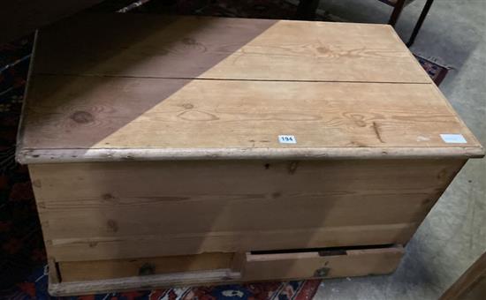 A Victorian pine trunk fitted with two drawers, width 93cm, depth 50cm, height 49cm